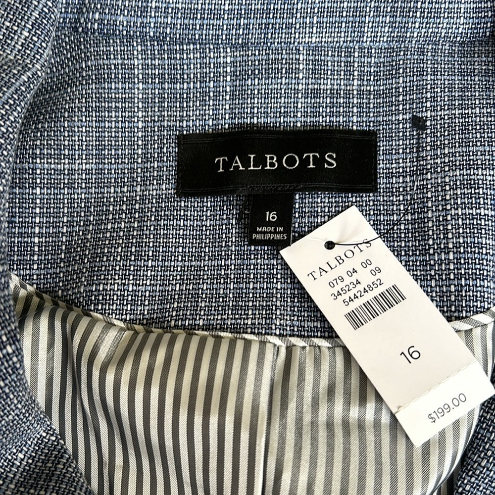 NWT Women’s Talbots blended tweed double breasted blazer in blue, size 16.